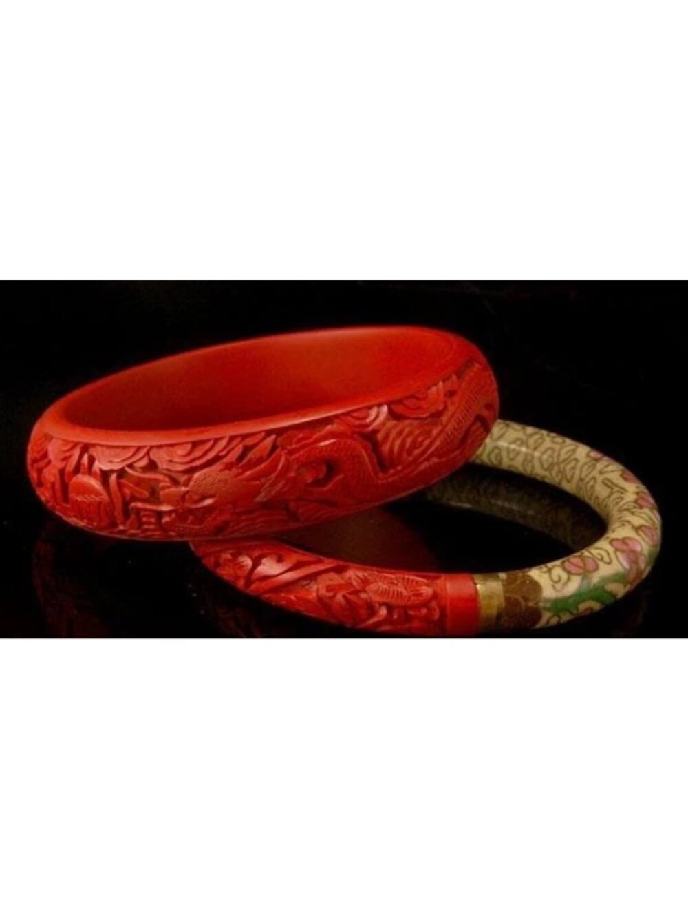 VTG Chinese Carved Dragon And Phoenix Bangle Bracelet